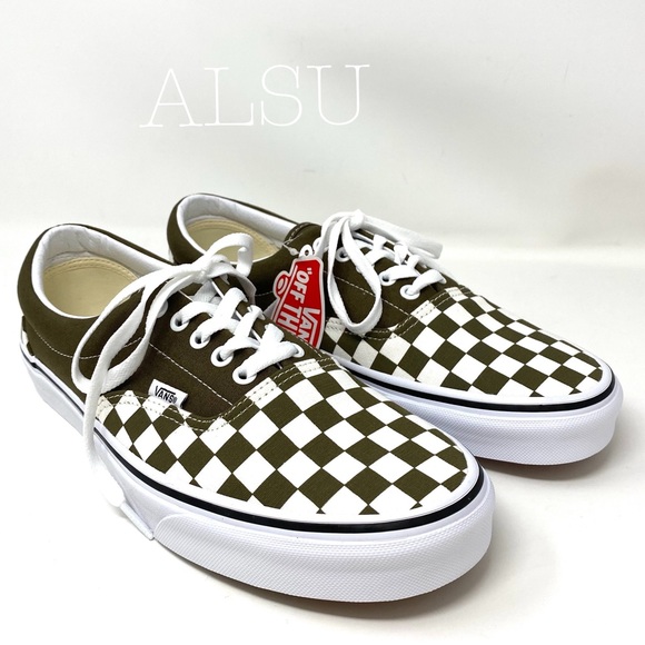 vans era plimsolls in green plaid check